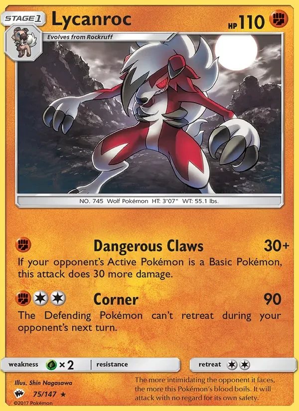 Lycanroc 75/147 Burning Shadows Pokémon card