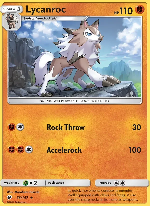 Lycanroc 76/147 Burning Shadows Pokémon kaart