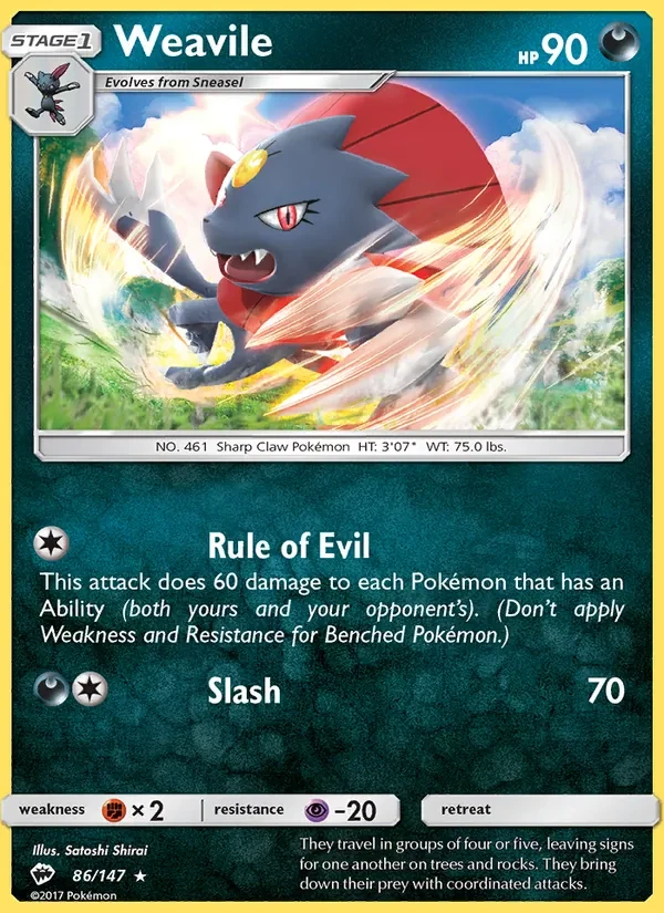 Weavile 86/147 Burning Shadows Pokémon card