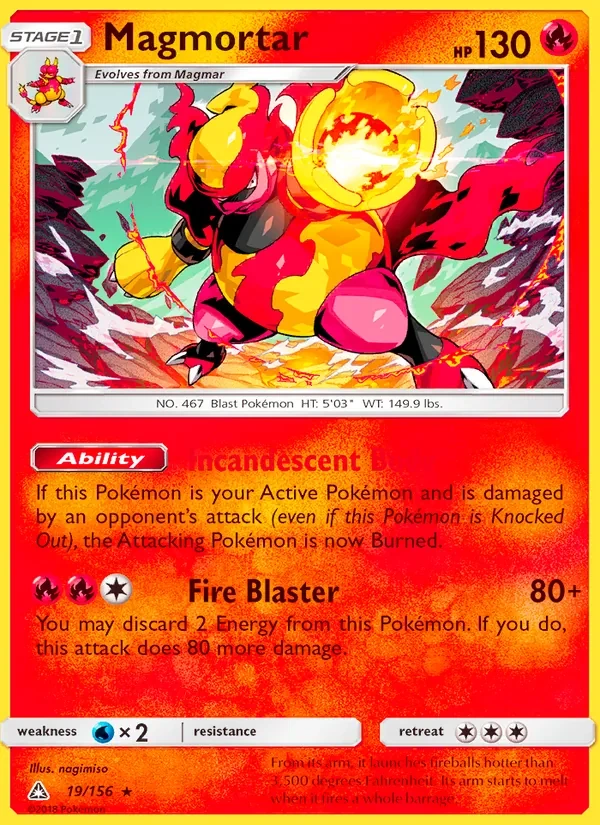 Magmortar 19/156 Ultra Prism Pokémon card