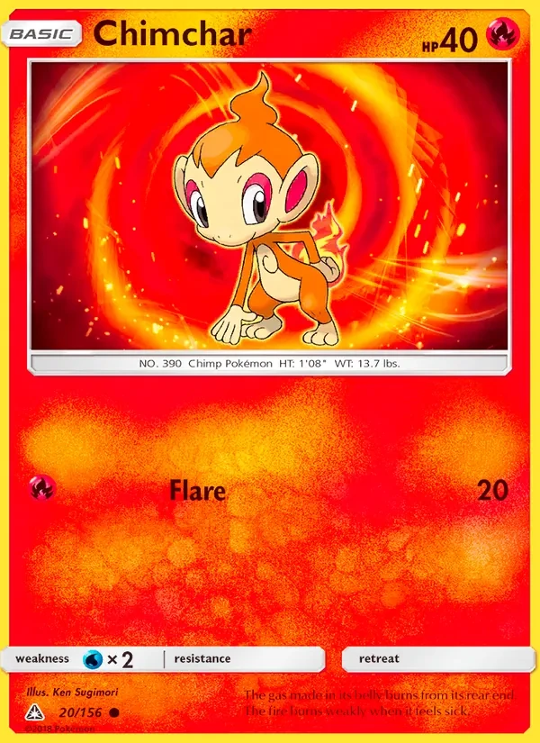 Chimchar 20/156 Ultra Prism Pokémon card