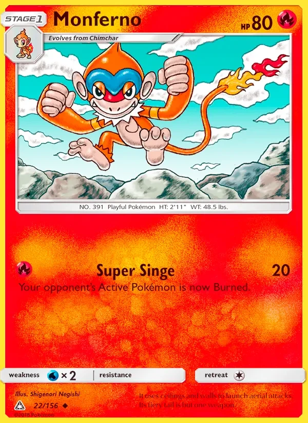 Monferno 22/156 Ultra Prism Pokémon card