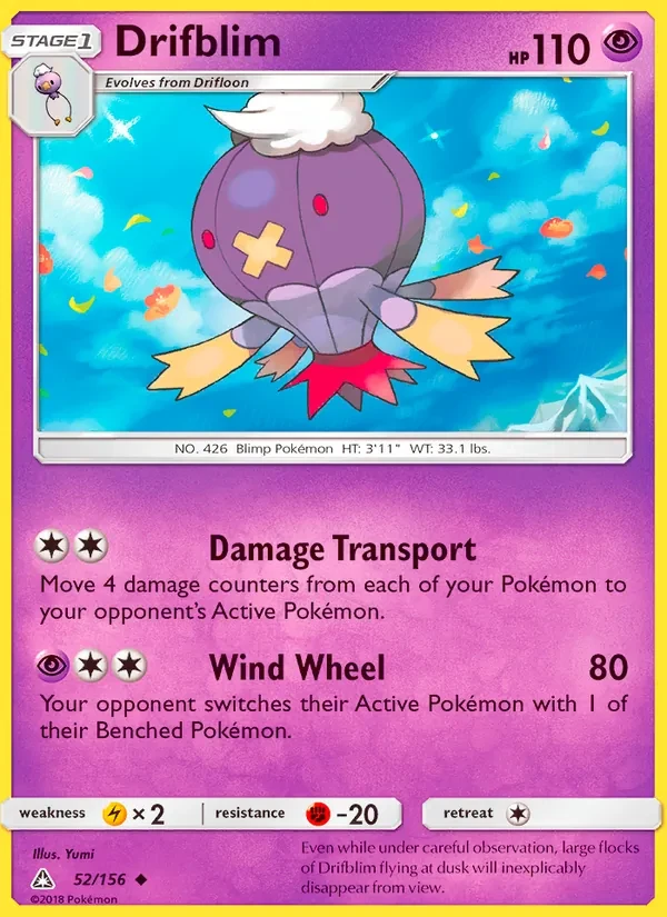 Drifblim 52/156 Ultra Prism Pokémon card