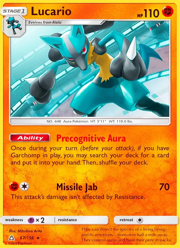 Lucario 67/156 Ultra Prism Pokémon card