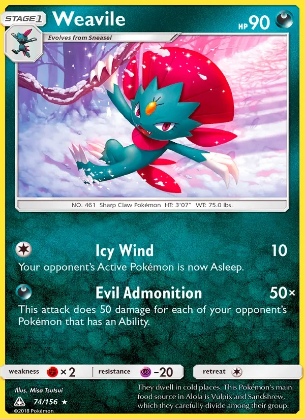 Weavile 74/156 Ultra Prism Pokémon card