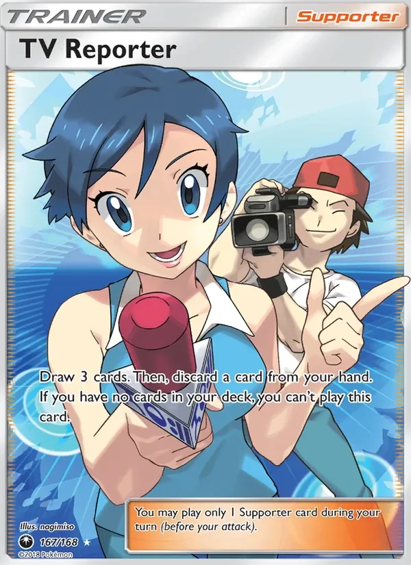 TV Reporter 167/168 Celestial Storm Pokémon Karte