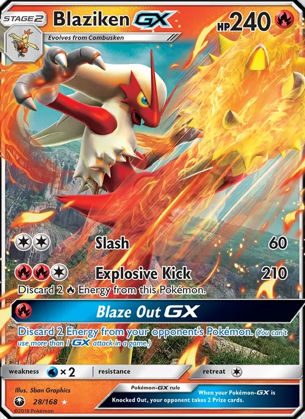 Blaziken GX 28/168 Celestial Storm Pokémon card