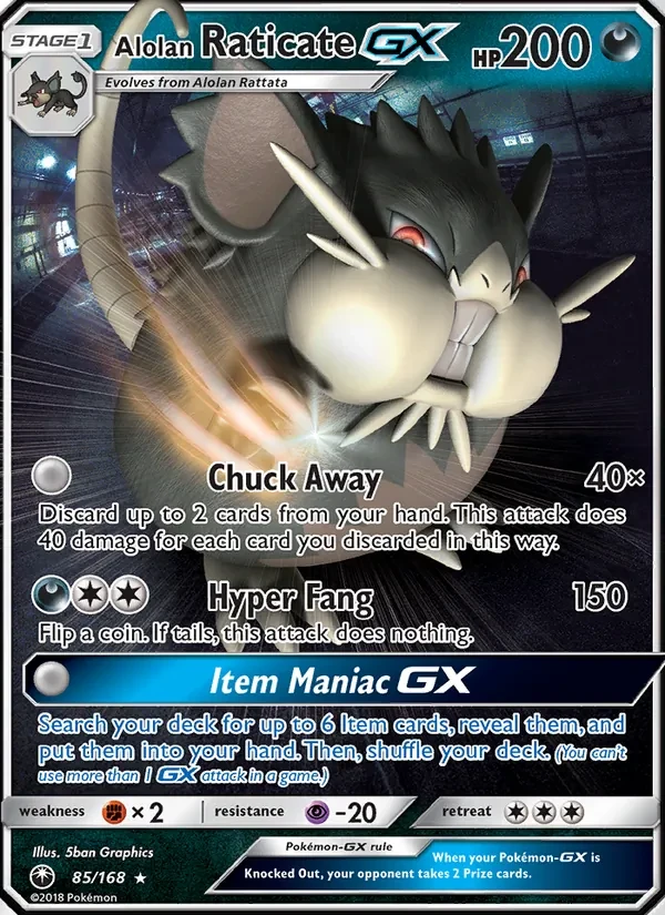 Alolan Raticate GX 85/168 Celestial Storm Pokémon card