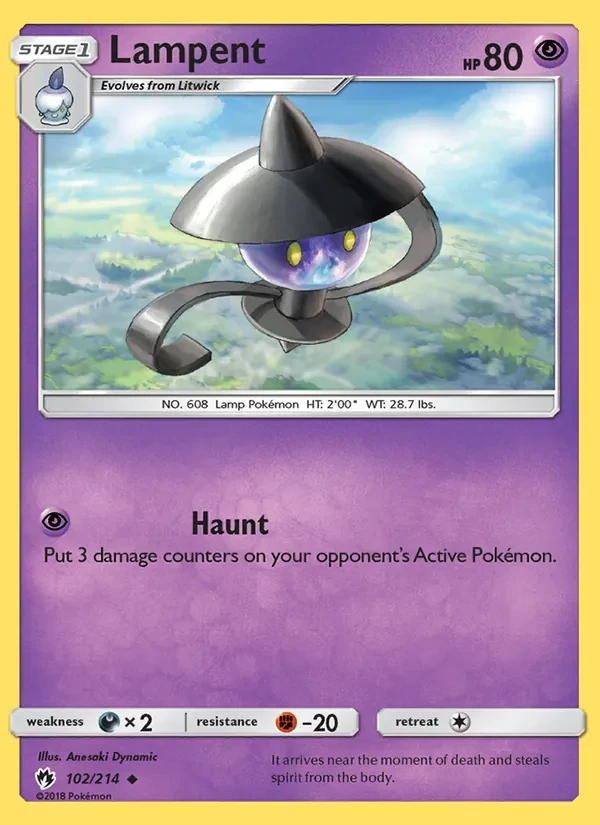 Lampent 102/214 Lost Thunder Pokémon card