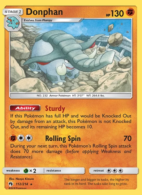Donphan 112/214 Lost Thunder Pokémon card
