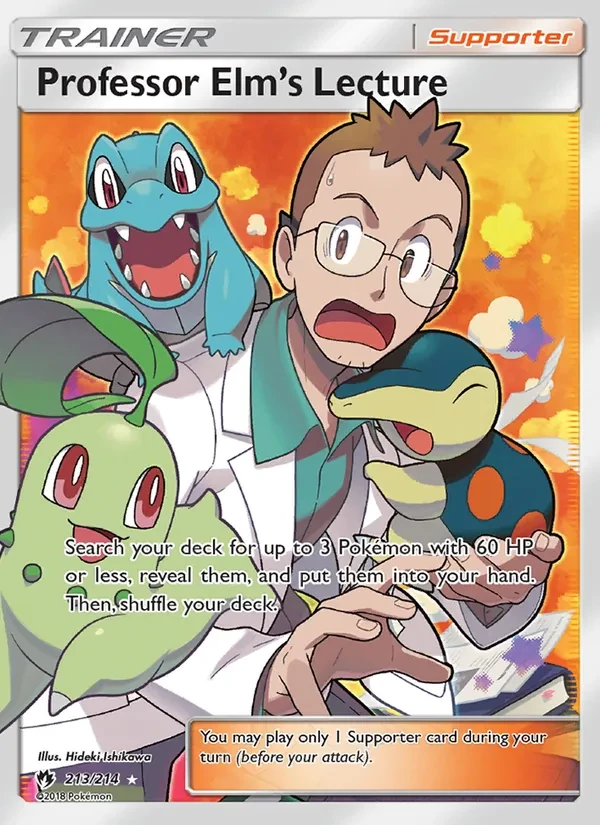 Professor Elm’s Lecture 213/214 Lost Thunder Pokémon card