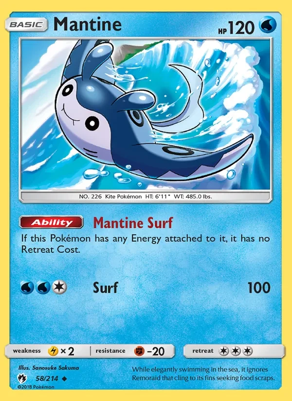 Mantine 58/214 Lost Thunder Pokémon kaart