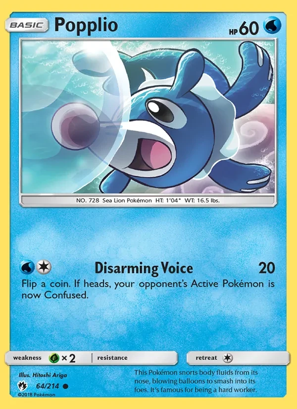 Popplio 64/214 Lost Thunder Pokémon Karte