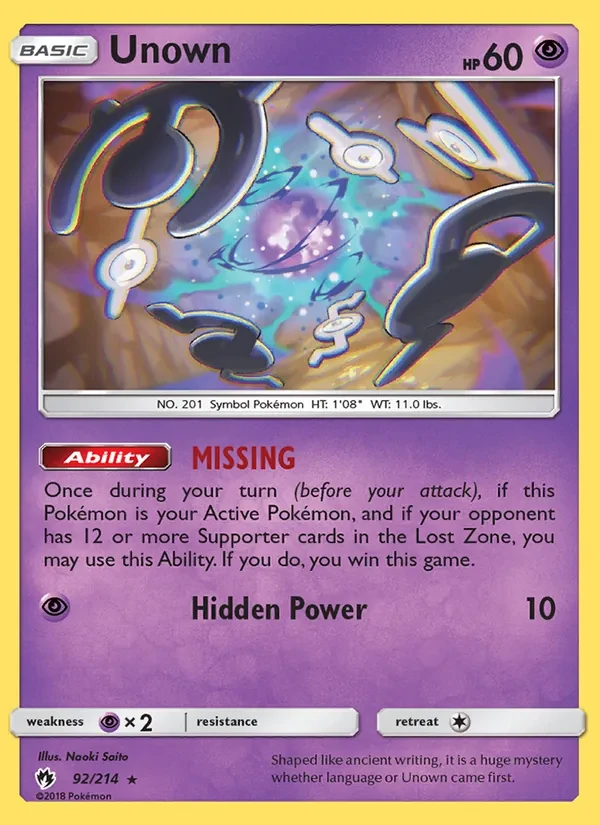 Unown 92/214 Lost Thunder Pokémon card