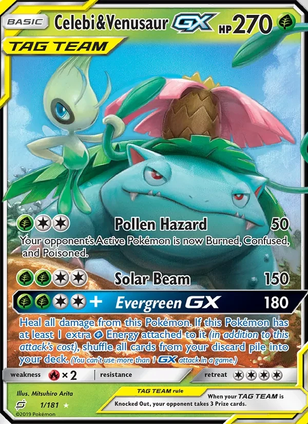 Celebi & Venusaur GX 1/181 Team Up Pokémon card