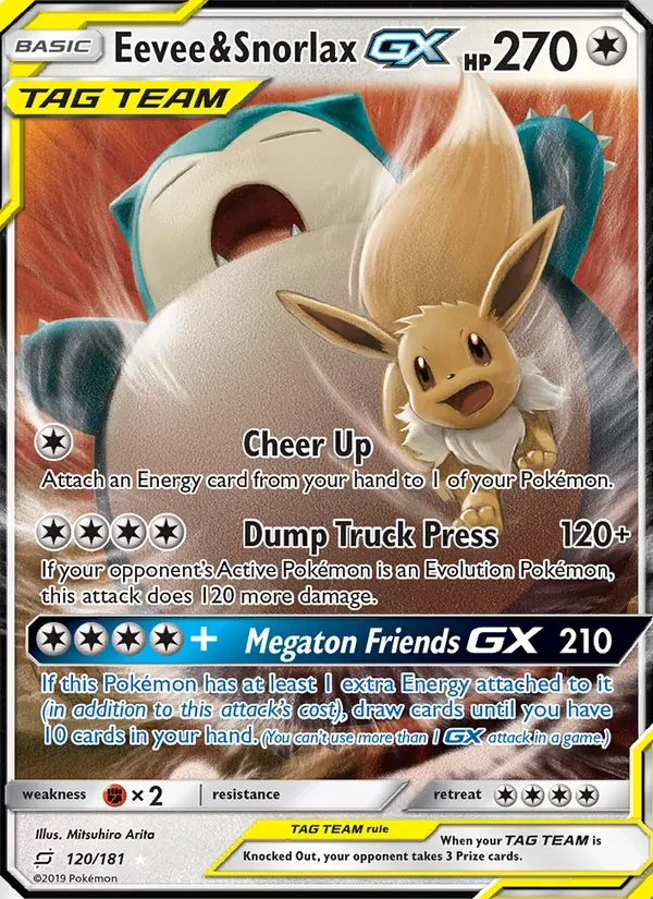 Eevee & Snorlax GX 120/181 Team Up Pokémon card