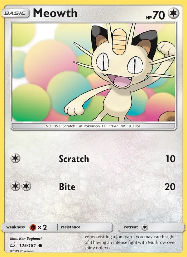 Meowth 125/181 Team Up Pokémon card
