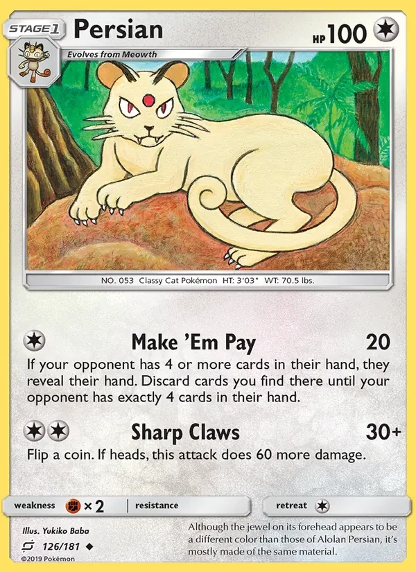 Carte Pokémon Persian 126/181 Team Up