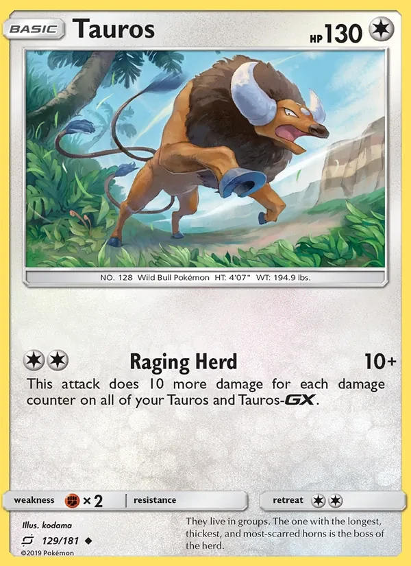 Tauros 129/181 Team Up Pokémon card