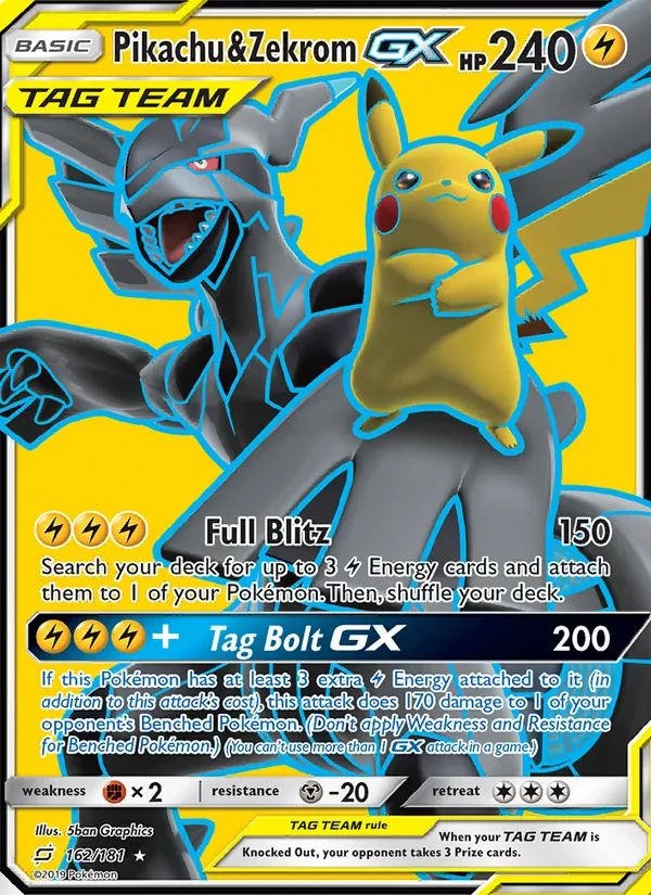 Pikachu & Zekrom GX 162/181 Team Up Pokémon card
