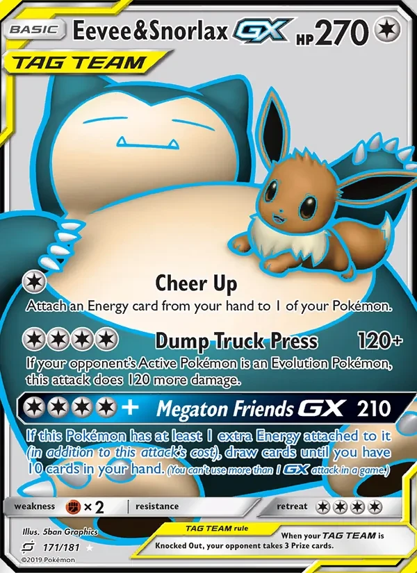Eevee & Snorlax GX 171/181 Team Up Pokémon card