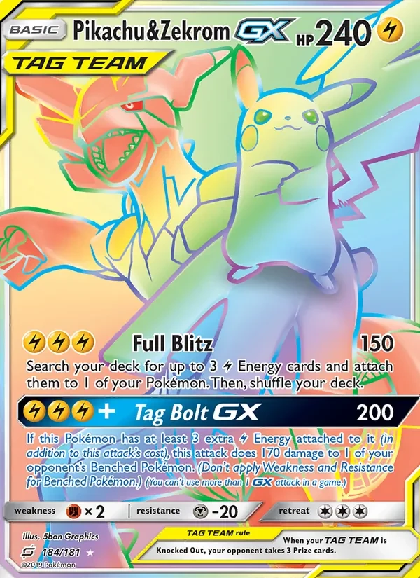 Pikachu & Zekrom GX 184/181 Team Up Pokémon card