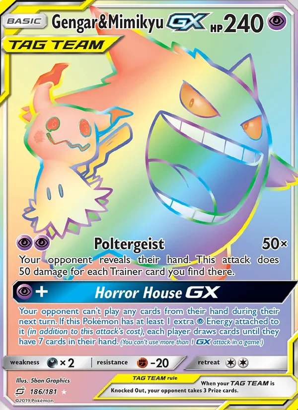 Gengar & Mimikyu GX 186/181 Team Up Pokémon card