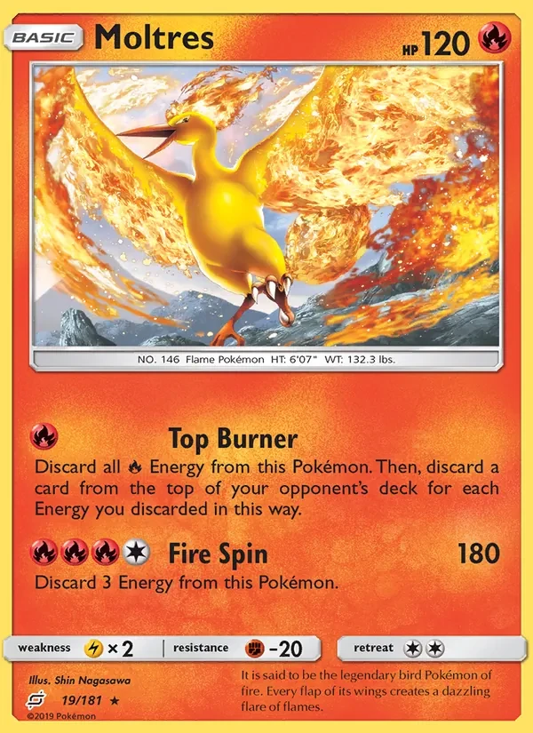 Moltres 19/181 Team Up Pokémon card