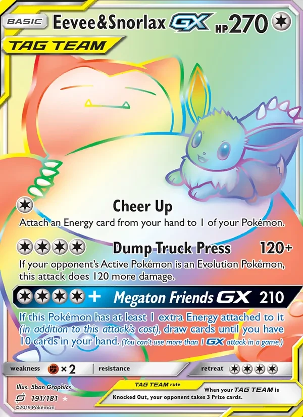 Carte Pokémon Eevee & Snorlax GX 191/181 Team Up