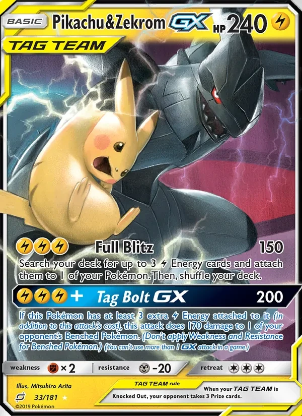 Pikachu & Zekrom GX 33/181 Team Up Pokémon Karte