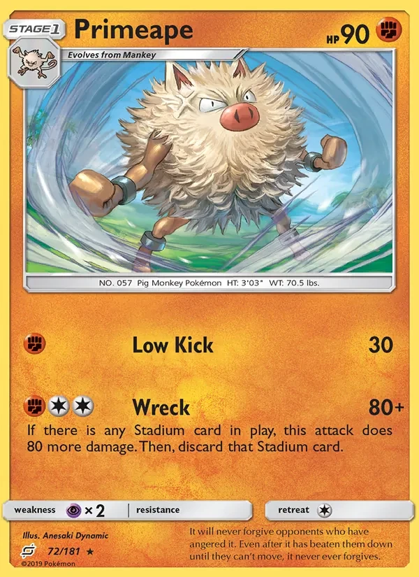 Primeape 72/181 Team Up Pokémon Karte