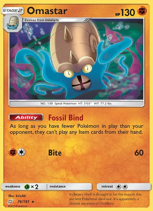 Omastar 76/181 Team Up Pokémon card