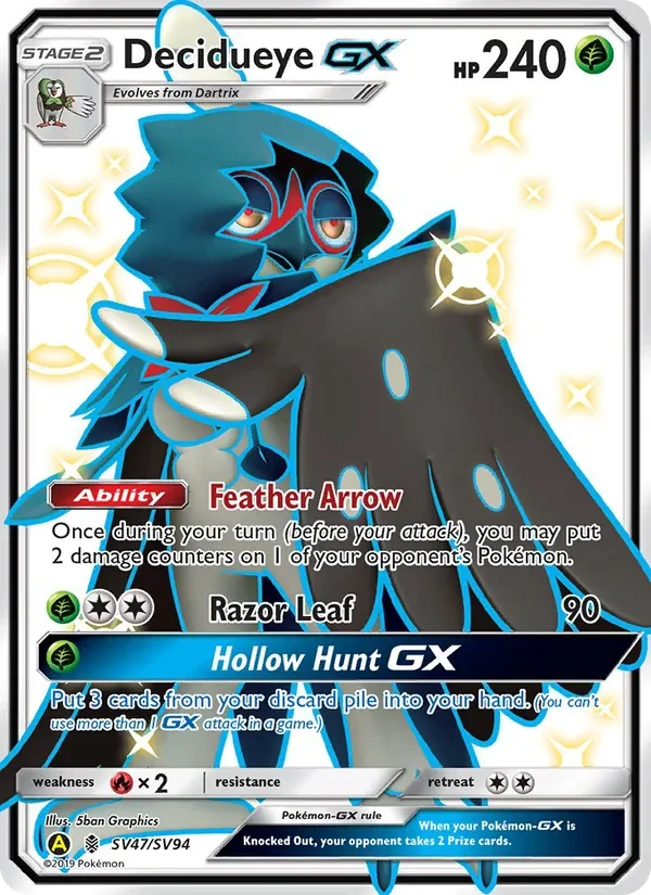 Decidueye-GX SV47 Hidden Fates Shiny Vault Pokémon kaart
