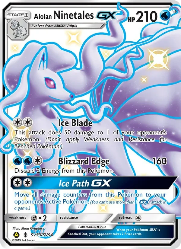 Alolan Ninetales-GX SV53 Hidden Fates Shiny Vault Pokémon kaart