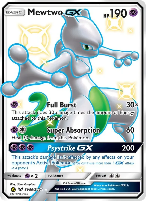 Mewtwo-GX SV59 Hidden Fates Shiny Vault Pokémon card