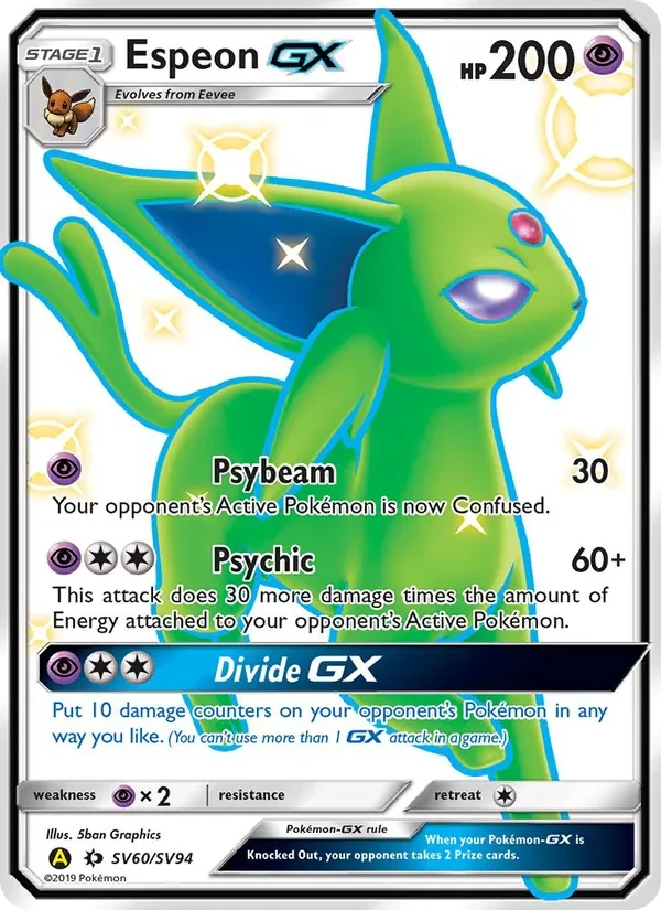Espeon-GX SV60 Hidden Fates Shiny Vault Pokémon Karte