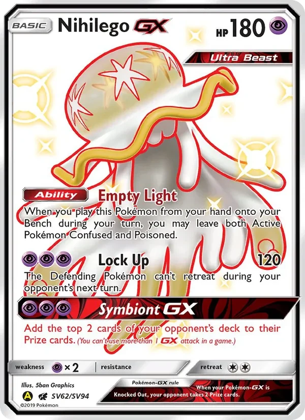 Nihilego-GX SV62 Hidden Fates Shiny Vault Pokémon card