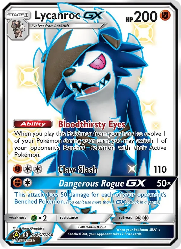 Carta Pokémon Lycanroc-GX SV66 Hidden Fates Shiny Vault
