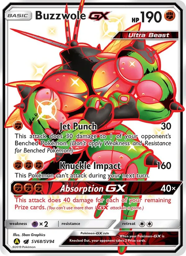 Buzzwole-GX SV68 Hidden Fates Shiny Vault Pokémon card
