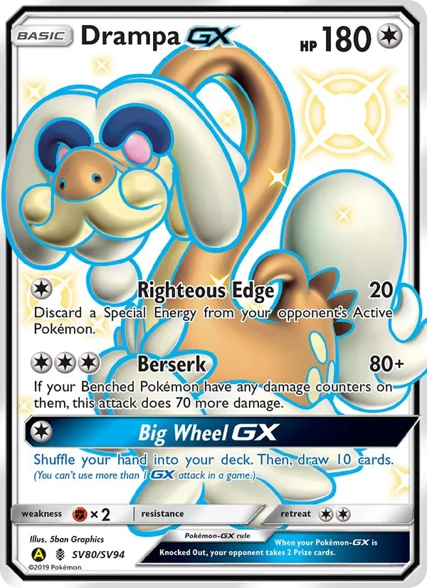 Drampa-GX SV80 Hidden Fates Shiny Vault Pokémon Karte