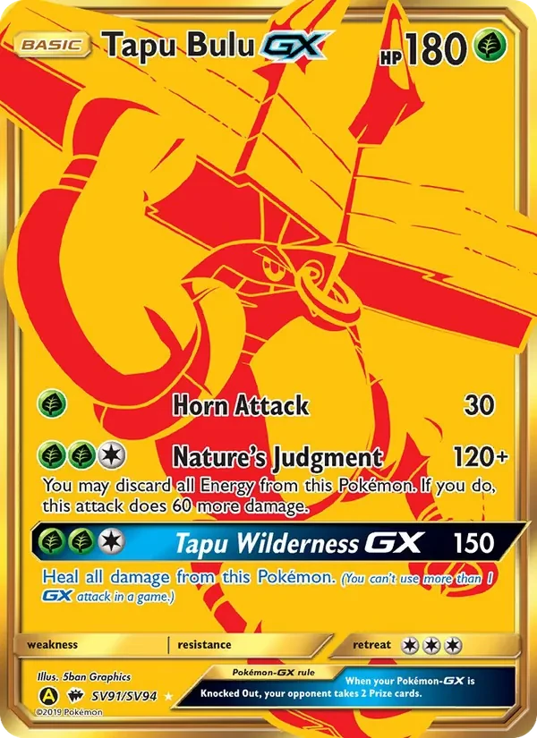 Carta Pokémon Tapu Bulu-GX SV91 Hidden Fates Shiny Vault