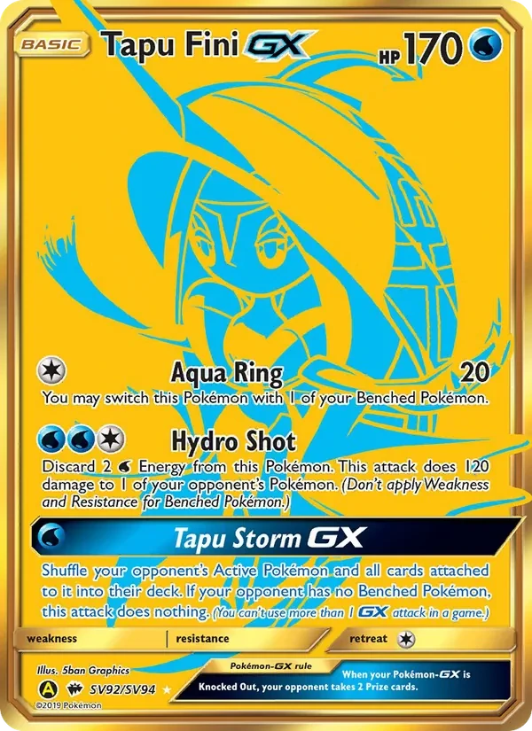 Tapu Fini-GX SV92 Hidden Fates Shiny Vault Pokémon card