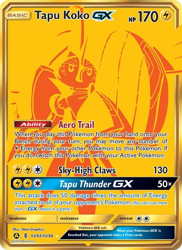 Tapu Koko-GX SV93 Hidden Fates Shiny Vault Pokémon card