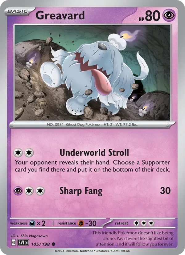 Greavard 105/198 Scarlet & Violet Pokémon card