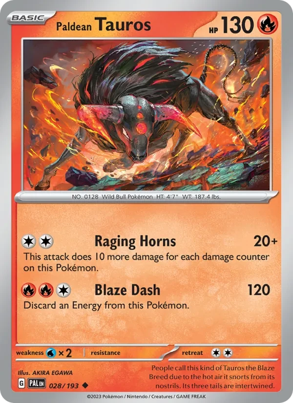 Paldean Tauros 028/193 Paldea Evolved Pokémon card