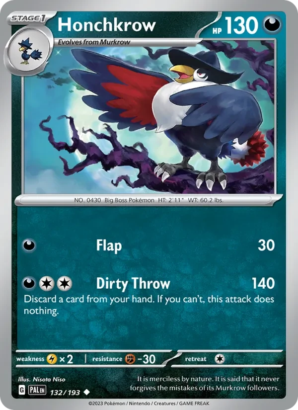 Honchkrow 132/193 Paldea Evolved Pokémon card