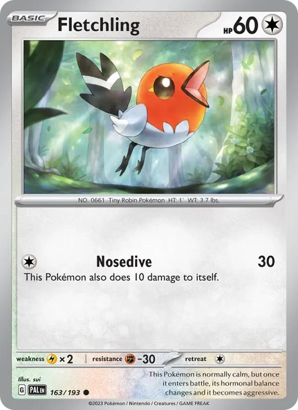 Fletchling 163/193 Paldea Evolved Pokémon card