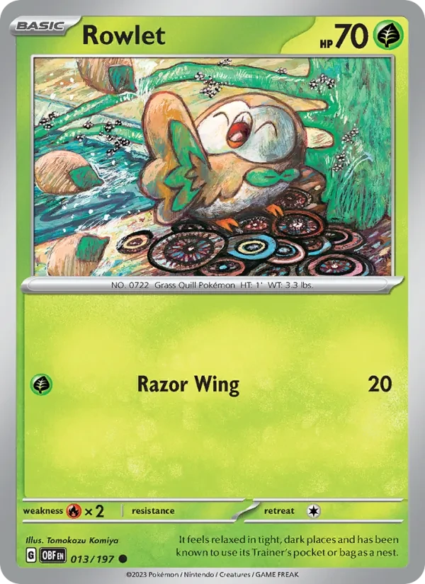 Rowlet 013/197 Obsidian Flames Pokémon card