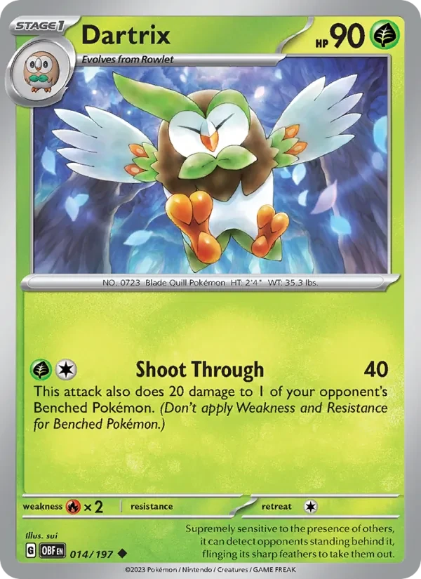Dartrix 014/197 Obsidian Flames Pokémon card