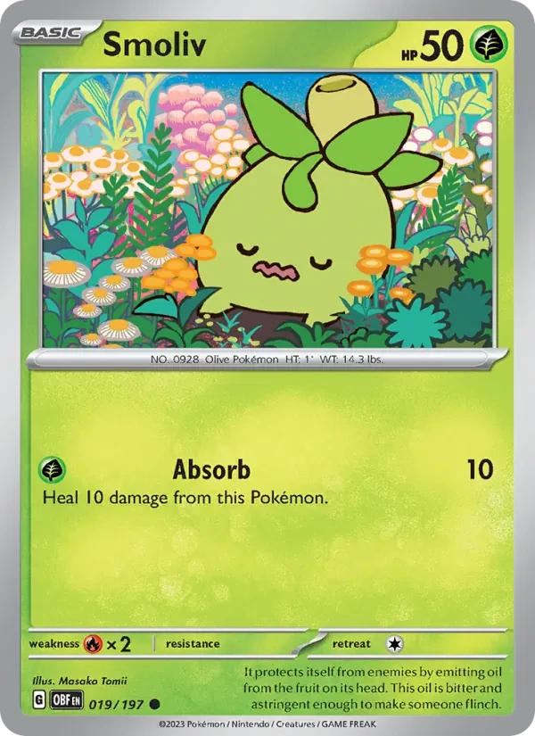 Smoliv 019/197 Obsidian Flames Pokémon card